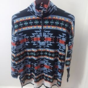 Chaps WoMen's XL 1/4 Zip Up Sweater - Blue, Black, Native Pattern
